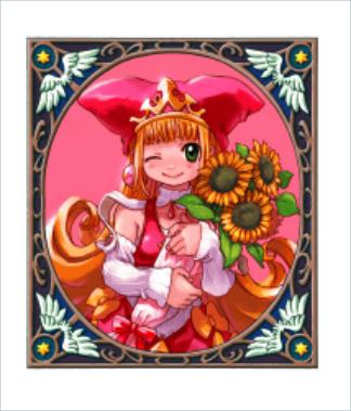 princess kururu, little princess, marl kingdom, nippon ichi, lowres, 1girl, blonde hair, bow, earrings, female focus, flower, green eyes, hat, jewelry, long hair, solo