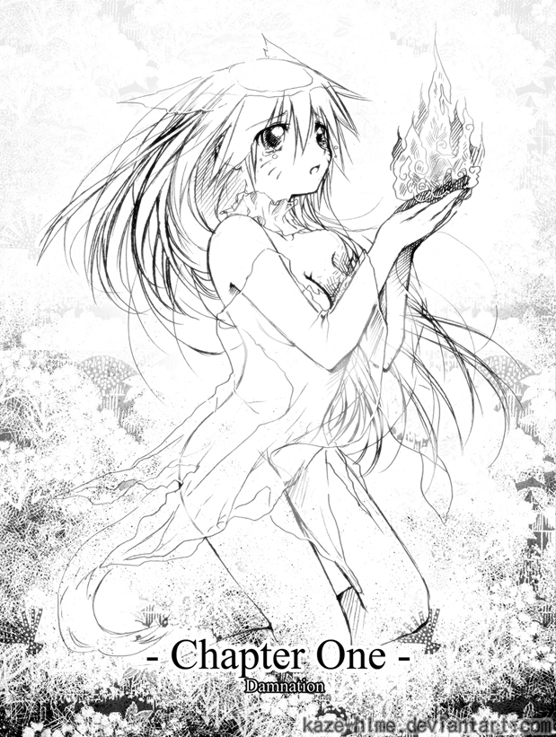 kaze-hime, naruko (naruto), uzumaki naruto, naruto (classic), naruto (series), 1girl, artist name, breasts, cleavage, crying, deviantart username, dress, english text, facial mark, female focus, fire, floating hair, from side, genderswap, genderswap (mtf), hair between eyes, hands up, kneeling, long hair, looking to the side, medium breasts, monochrome, open mouth, sad, sexy no jutsu, sitting, solo, tears, transparent, transparent dress, very long hair, whisker markings, whiskers