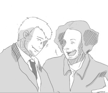 kyle hyde, louis denonno, cing, hotel dusk, lowres, 2boys, greyscale, monochrome, multiple boys