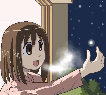 morichan, kasuga ayumu, azumanga daiou, lowres, 1girl, breath, female focus, snow, snowflakes, snowing, solo