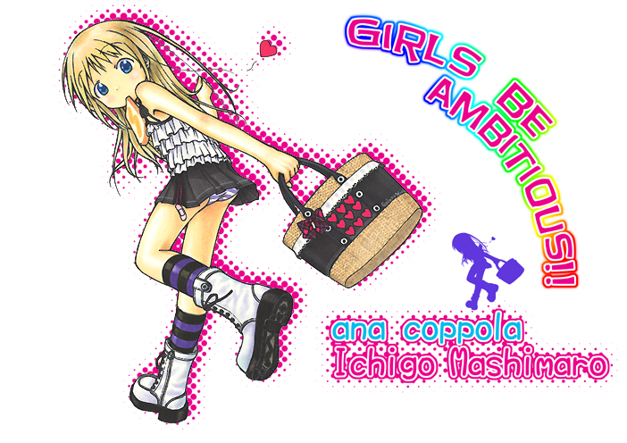 gotou hisashi, ana coppola, ichigo mashimaro, bad id, bad pixiv id, 1girl, bag, blonde hair, blue eyes, boots, bread, female focus, flat chest, food, kneehighs, loli, long hair, mouth hold, panties, pantyshot, skirt, socks, solo, striped clothes, striped panties, striped socks, underwear, upskirt