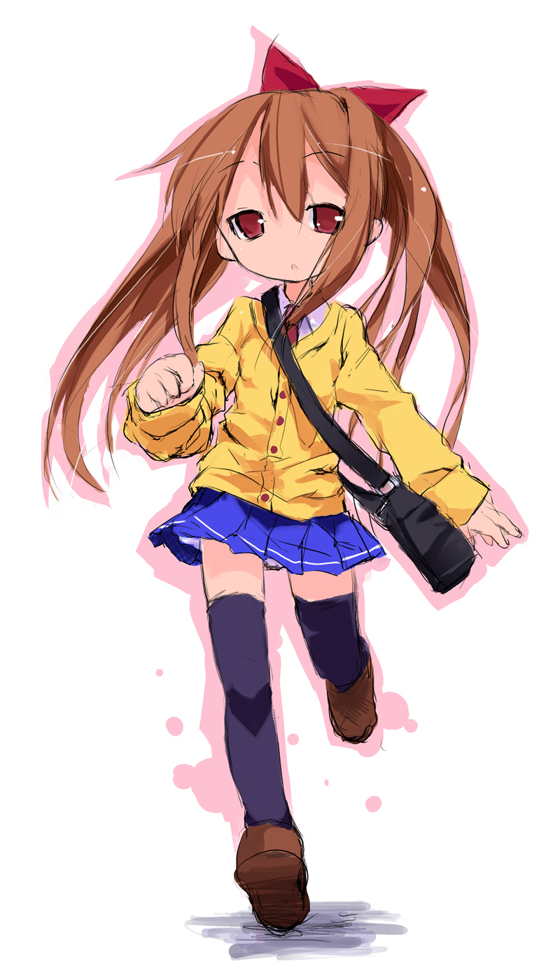 kuroba u, nagamori yamato, lucky star, highres, 00s, 1girl, female focus, running, solo, thighhighs, zettai ryouiki