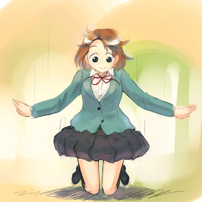 ikeda jun (mizutamari), original, brown hair, kneeling, school uniform, serafuku, solo, squatting, winter uniform