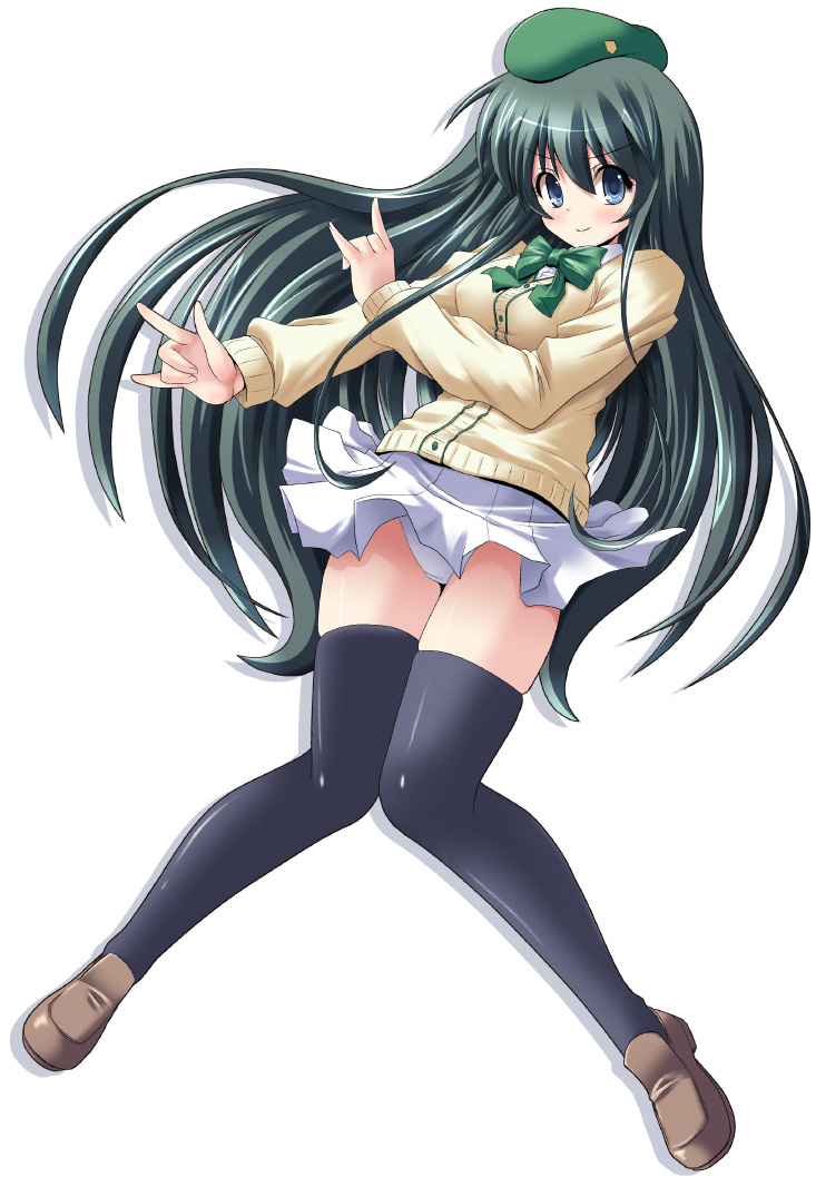 shinshin, umegae naomi, zettai karen children, 00s, 1girl, beret, blue eyes, female focus, hat, legs, long hair, looking at viewer, panties, pantyshot, skirt, solo, thighhighs, thighs, underwear, upskirt, white panties
