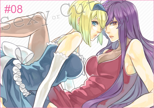 haro, louise halevy, tieria erde, gundam, gundam 00, bad id, bad pixiv id, 00s, 1boy, 1girl, blonde hair, blue eyes, crossdressing, dress, elbow gloves, gloves, hetero, long hair, pantyhose, purple hair, red eyes, trap