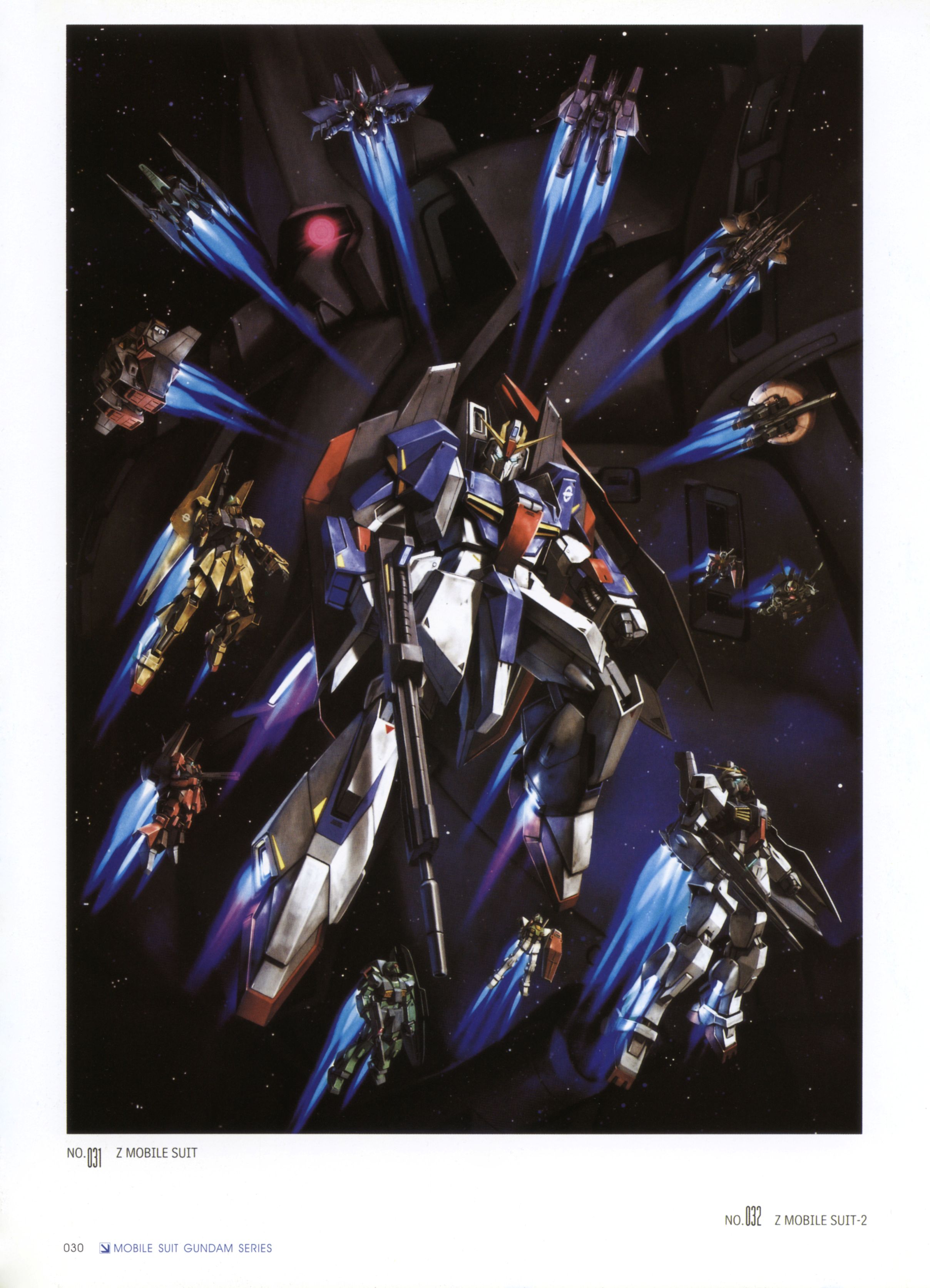 morishita naochika, asshimar, gabthley, gaplant, gm (mobile suit), gm ii, gundam mk ii, hambrabi, hizack, hyaku shiki, messala, nemo (mobile suit), psycho gundam, rick dias, the o (mobile suit), zeta gundam (mobile suit), gundam, zeta gundam, absurdres, highres, gun, mecha, mecha focus, no humans, robot, shield, space, weapon