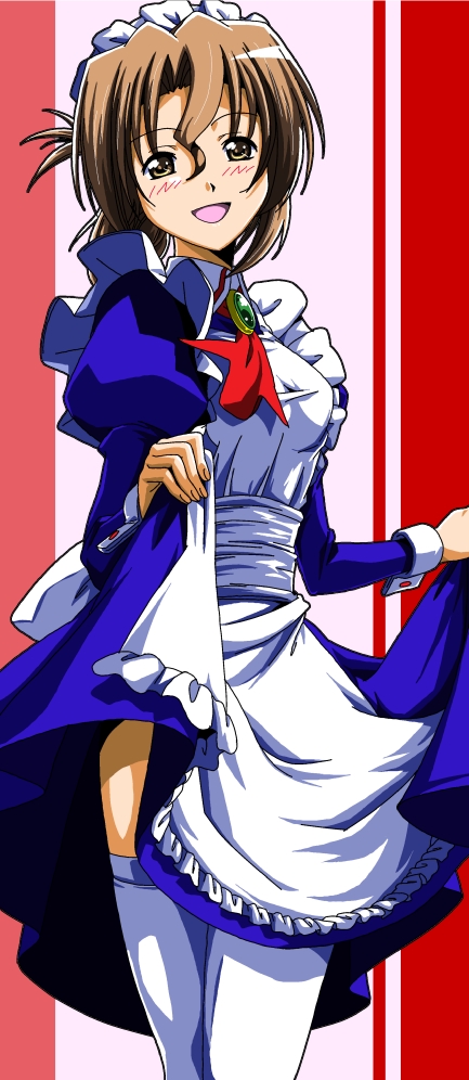 segawa haruna, maria (hayate no gotoku!), hayate no gotoku!, bad id, 00s, 1girl, blush, clothes lift, dress, dress lift, female focus, folded ponytail, maid, solo, thighhighs