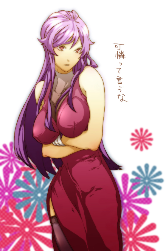 muta0083, nakahara (mu tation), tieria erde, gundam, gundam 00, bad id, bad pixiv id, gender request, 00s, 1girl, breasts, crossed arms, female focus, genderswap, large breasts, purple hair, solo