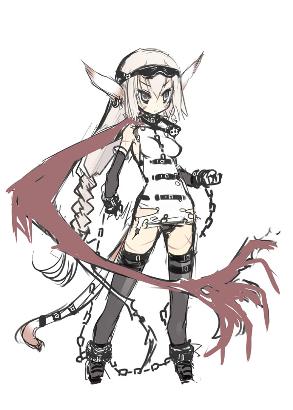 kawahara megumi, original, tagme, pointy ears, scarf, solo, thighhighs