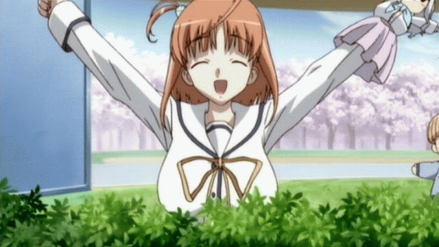 tsukishima koko, da capo, da capo ii, animated, animated gif, anime screenshot, 00s, 1girl, bouncing breasts, bow, breasts, female focus, hand puppet, happy, large breasts, puppet, school uniform, smile, solo