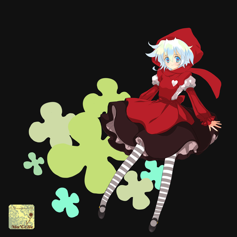 ni (2shi), nia teppelin, tengen toppa gurren lagann, bad id, bad pixiv id, 00s, black background, blue eyes, dress, hood, multicolored hair, solo, striped clothes, striped thighhighs, thighhighs, white hair