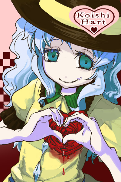 bakayanagi, komeiji koishi, touhou, 1girl, blood, female focus, heart, heart hands, solo
