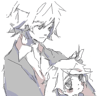 kan san, may (pokemon), steven stone, nintendo, pokemon, pokemon rse, lowres, 00s, 1boy, 1girl, blush, greyscale, monochrome, short hair, white background