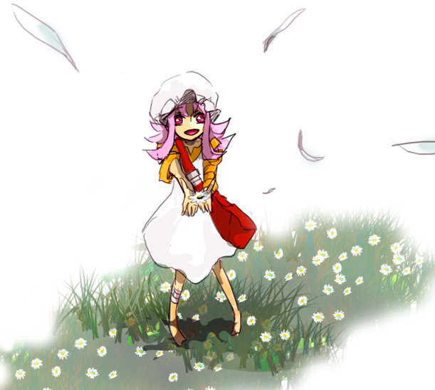nico, nico (casshern sins), casshern (series), casshern sins, bad id, bad pixiv id, 00s, barefoot, flower, pink hair, solo, tuge