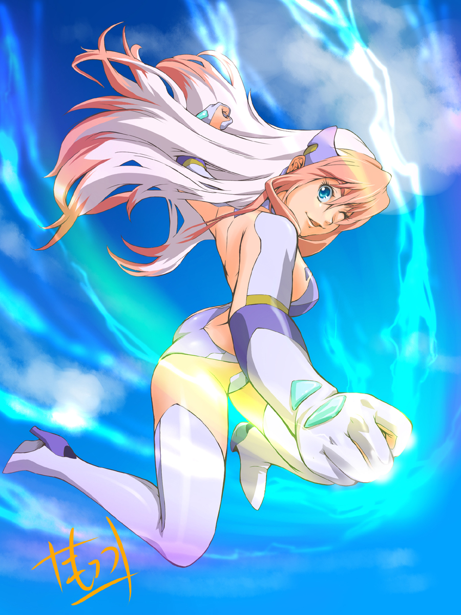 mots, birdy cephon altera, tetsuwan birdy, tetsuwan birdy decode, bad id, bad pixiv id, highres, 00s, 1girl, colored bangs, female focus, multicolored hair, solo, thighhighs, two-tone hair