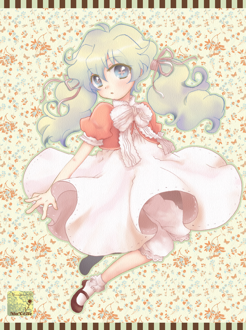 hazuki (pacco), nia teppelin, tengen toppa gurren lagann, bad id, bad pixiv id, 00s, bloomers, bow, child, dress, hair ribbon, multicolored hair, nia colle, ribbon, solo, twintails, underwear