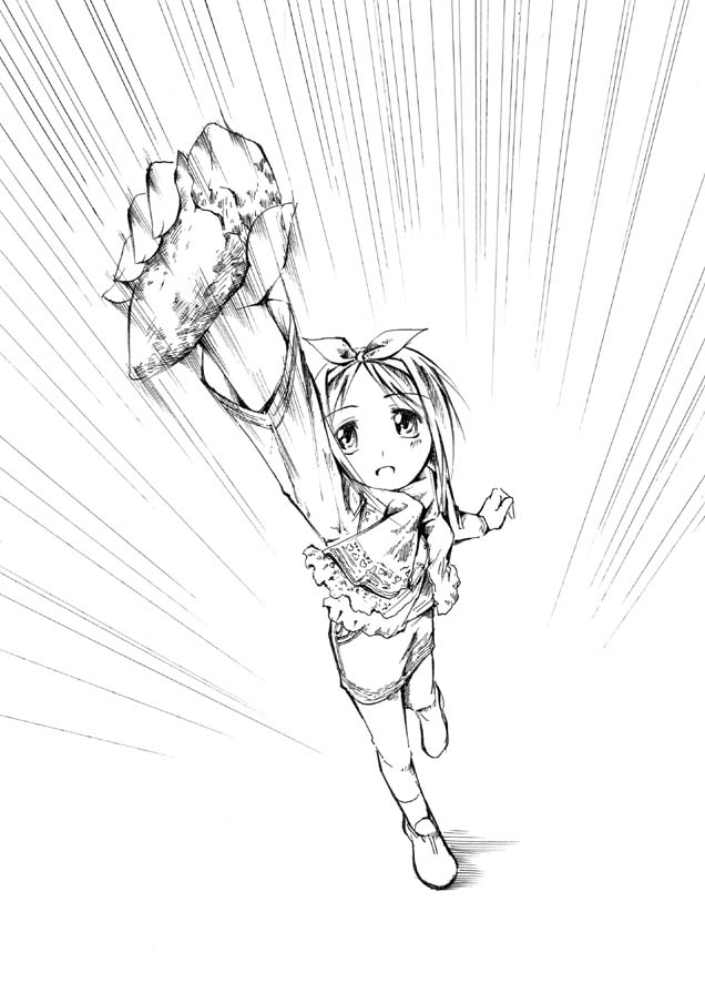 jason (kaiten kussaku kikou), hiiragi tsukasa, lucky star, 00s, casual, food, greyscale, monochrome, potato, solo