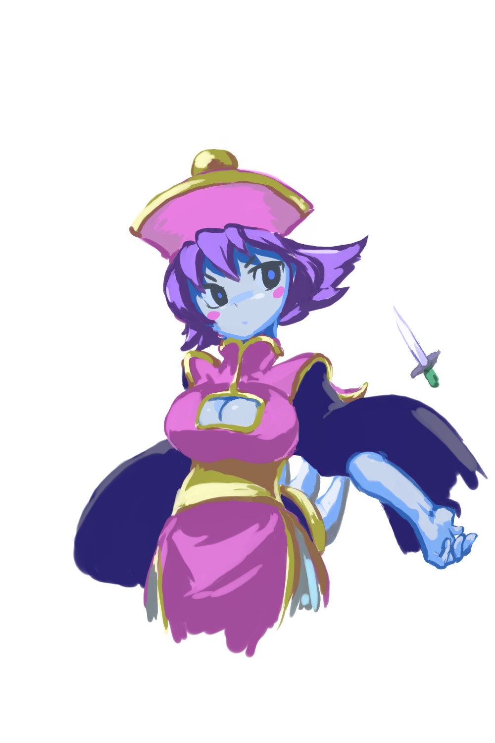 rotan, hsien-ko, capcom, darkstalkers, highres, 1girl, breasts, chinese clothes, cleavage, cleavage cutout, clothing cutout, female focus, flipped hair, hat, solo