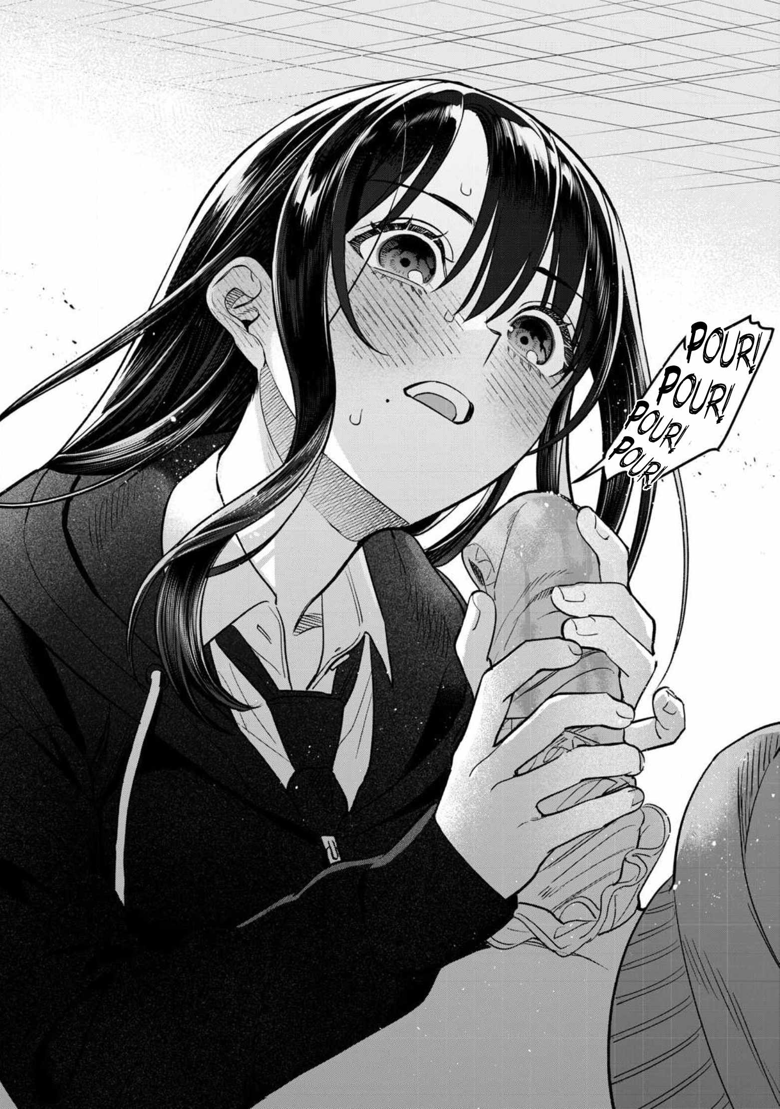 uma raclette, honjou kaho, shirasawa akito, hajirau kimi ga mitainda, highres, official art, textless version, translated, 1boy, 1girl, blush, collarbone, collared shirt, cum, cum on panties, ejaculation, ejaculation under clothes, english text, female focus, handjob, handjob with panties, hood, hooded jacket, hoodie, jacket, kneeling, long hair, long sleeves, looking at penis, manga illustration, manga page, mole, mole under mouth, monochrome, necktie, open mouth, panties, panties on penis, school uniform, shirt, shirt under jacket, sitting, speech bubble, sweat, sweatdrop, sweater, teeth, underwear, upper teeth only