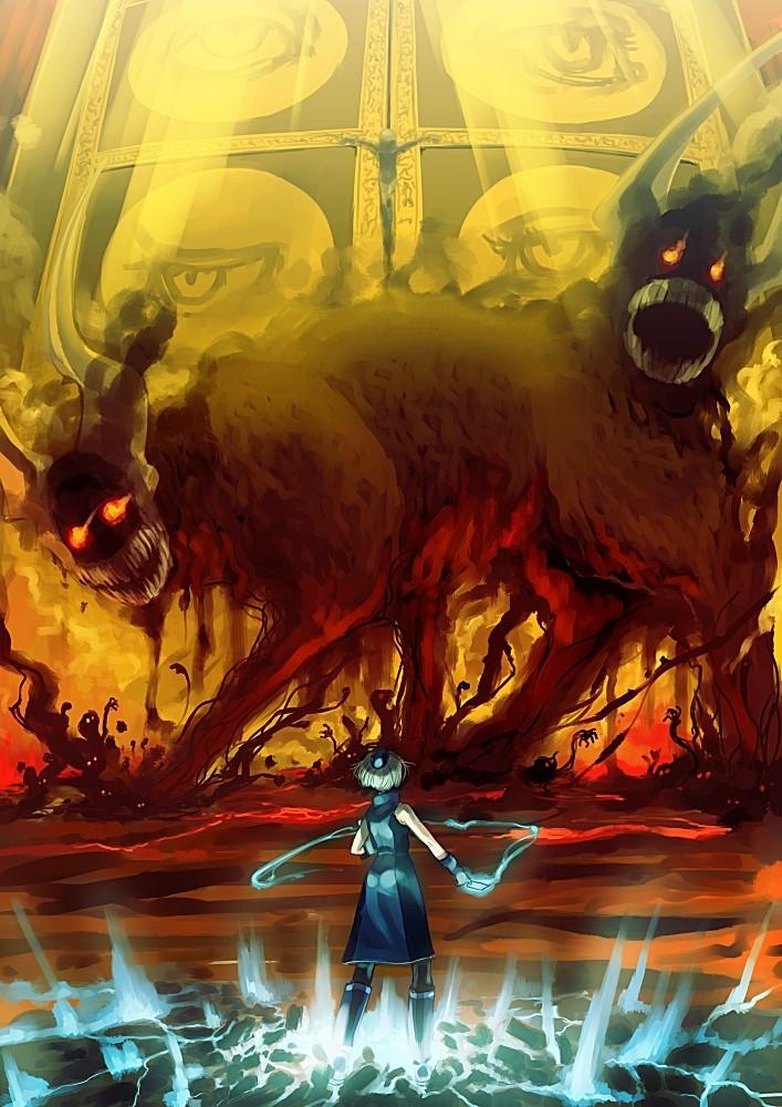 shimotsuki eight, elizabeth (persona), erebus (persona), yuuki makoto (persona 3), atlus, persona, persona 3, persona 3 the answer, spoilers, 1boy, 1girl, epic, monster, size difference