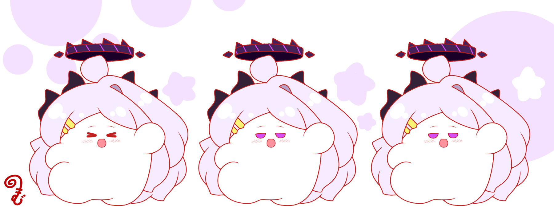 kurukurumagical, hina (blue archive), blue archive, commentary request, highres, > <, 1girl, :d, blush, chibi, chibi only, closed eyes, facing viewer, full body, hair ornament, hairclip, halo, hand up, jitome, long hair, looking at viewer, open mouth, parallel hairclips, purple eyes, purple hair, purple halo, smile, standing, star (symbol), very long hair, white background, xd