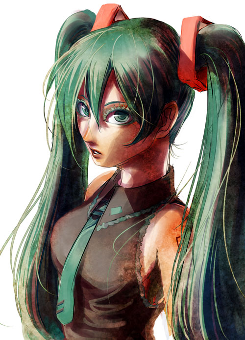 shiroton, shiroton (kazamineko), hatsune miku, vocaloid, bad id, bad pixiv id, 1girl, aqua eyes, aqua hair, female focus, long hair, necktie, solo, twintails