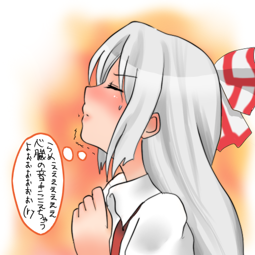 houki, fujiwara no mokou, touhou, bad id, bad pixiv id, lowres, translation request, 1girl, blush, closed eyes, female focus, gradient background, long hair, solo
