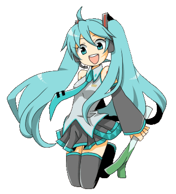 hatsune miku, vocaloid, lowres, aqua eyes, aqua hair, detached sleeves, full body, necktie, skirt, solo, spring onion, thighhighs, transparent background, twintails, zettai ryouiki