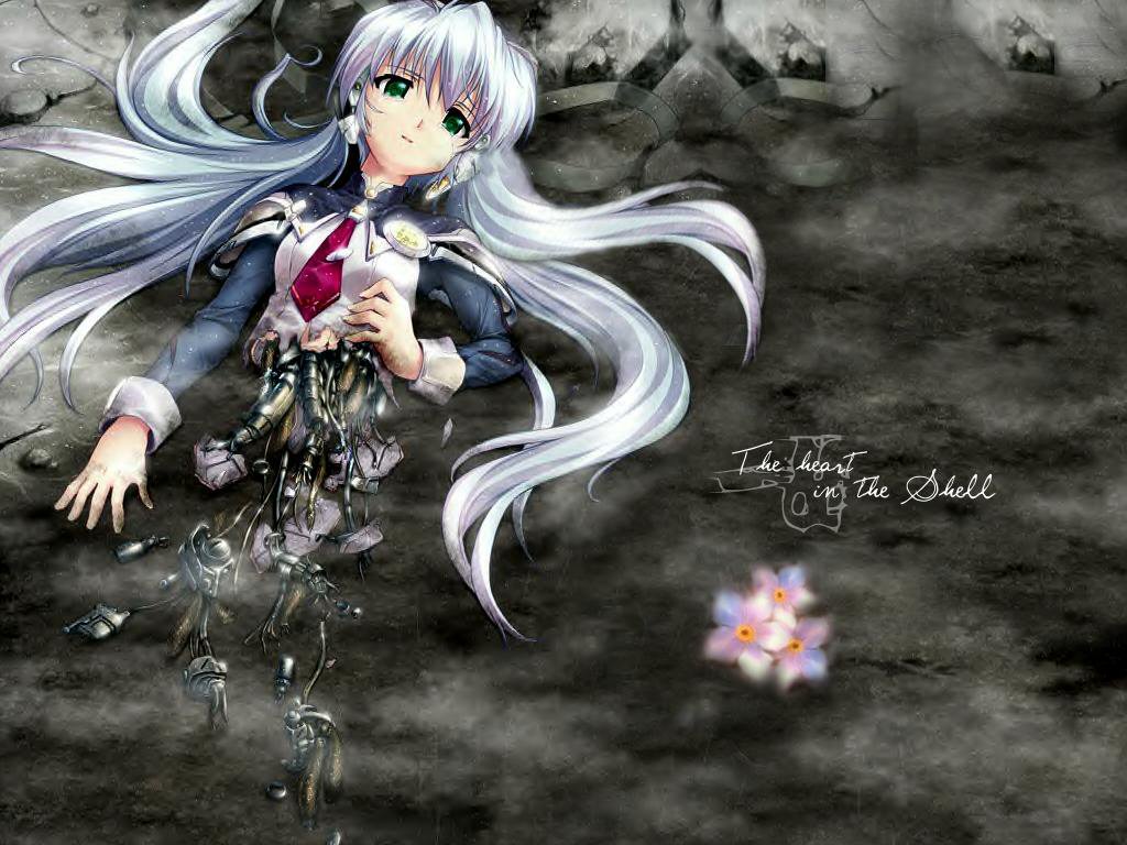 komatsu eiji, hoshino yumemi, planetarian, game cg, jpeg artifacts, spoilers, stitched, third-party edit, 00s, 1girl, android, blue hair, damaged, dying, female focus, green eyes, long hair, mechabare, solo, tears, twintails, very long hair