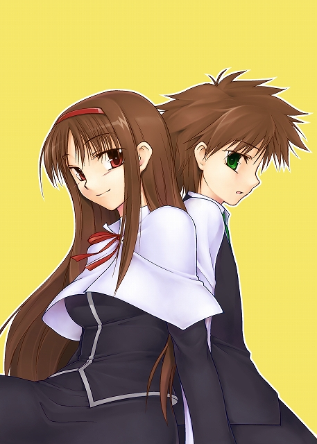yuzun, deed (nanoha), numbers (nanoha), otto (nanoha), lyrical nanoha, mahou shoujo lyrical nanoha, mahou shoujo lyrical nanoha strikers, bad id, bad pixiv id, 00s, 2girls, brown hair, green eyes, long hair, multiple girls, red eyes, reverse trap, short hair