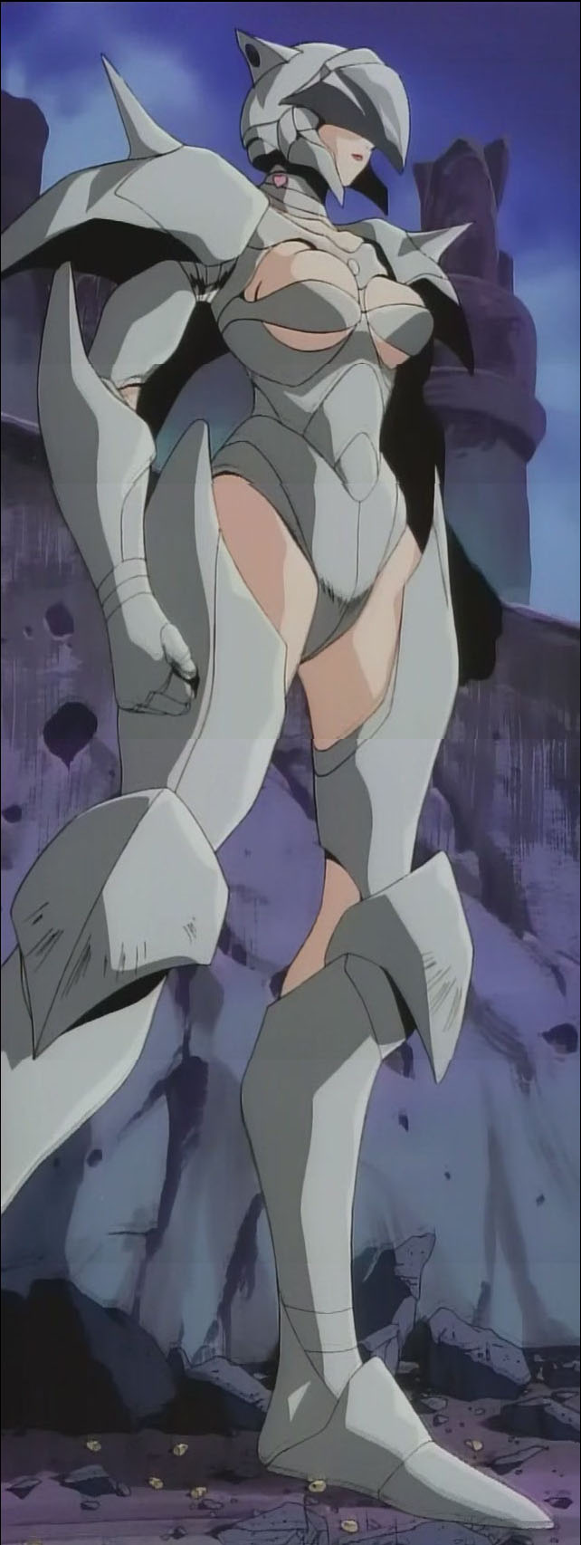 hayama kenji, nagai gou, kisaragi honey, cutie honey, toei company, anime screenshot, highres, stitched, third-party edit, 1girl, armor, breasts, female focus, heart, helmet, large breasts, lips, nose, outdoors, sky, solo, underboob
