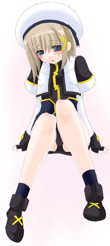 frapowa, yagami hayate, lyrical nanoha, mahou shoujo lyrical nanoha, mahou shoujo lyrical nanoha a's, 00s, 1girl, female focus, hair ornament, panties, solo, underwear, unison (nanoha), x hair ornament