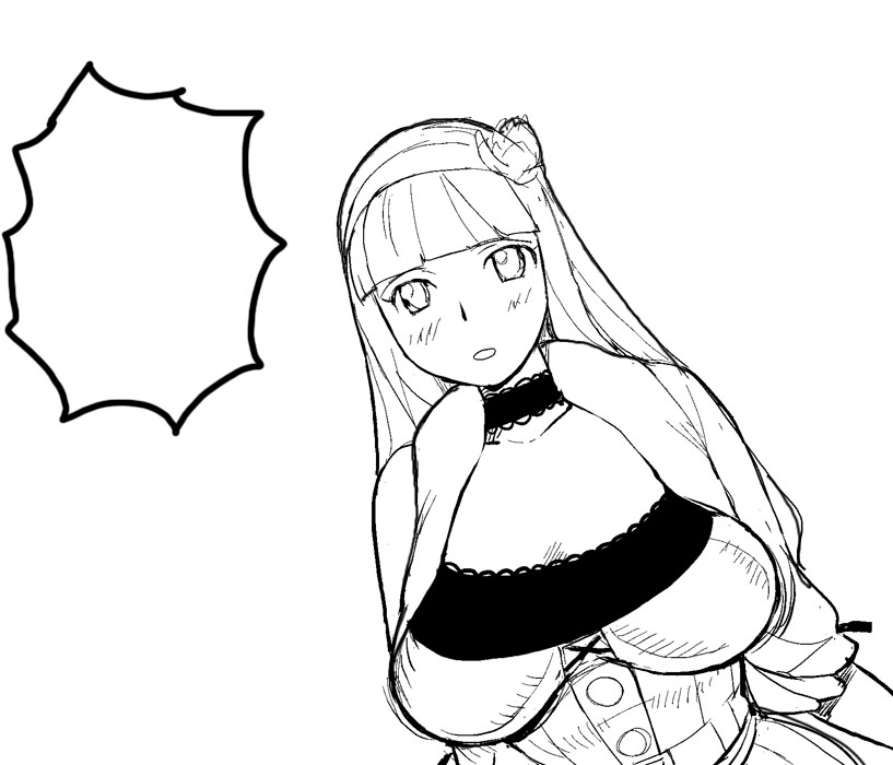 a1 (initial-g), shijou takane, idolmaster, idolmaster (classic), idolmaster 1, 00s, 1girl, blush, breasts, choker, female focus, greyscale, hairband, large breasts, monochrome, solo