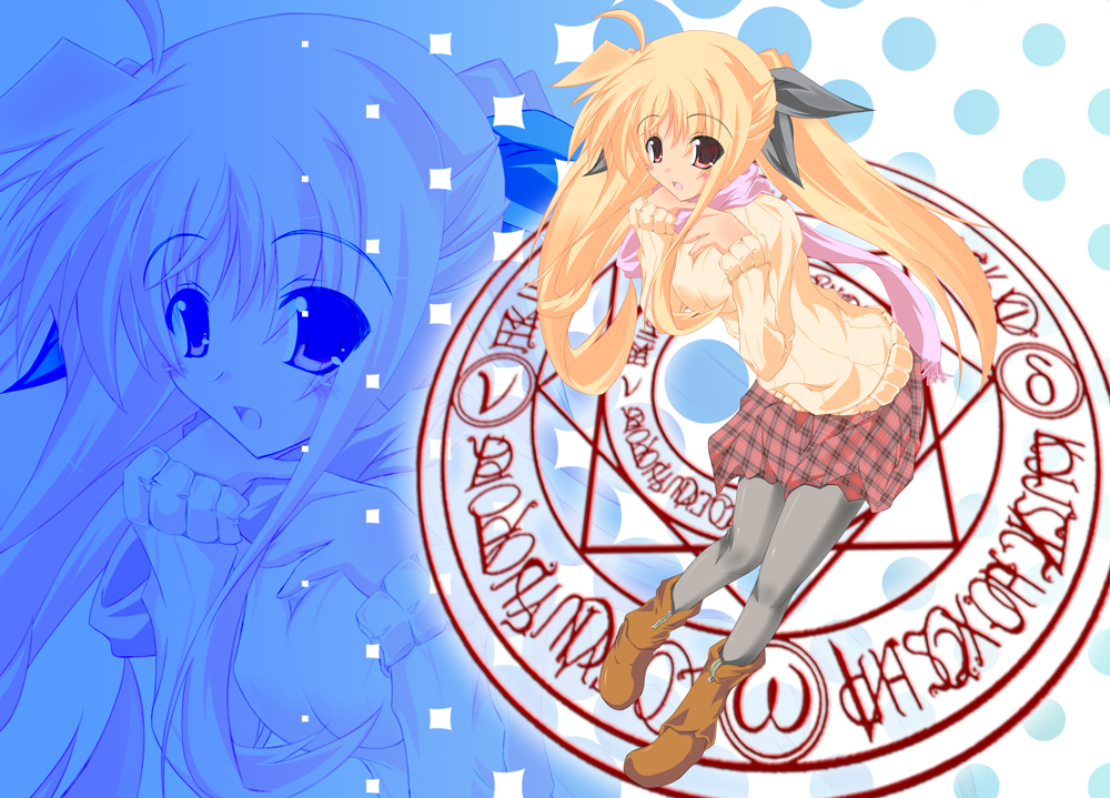 fate testarossa, lyrical nanoha, mahou shoujo lyrical nanoha, 00s, pantyhose, scarf, skirt, solo