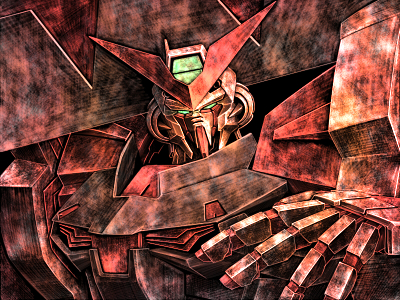 tro (trombe), gundam astray red frame, gundam, gundam seed, gundam seed astray, bad id, bad pixiv id, lowres, 00s, mecha, no humans, robot, solo, sword, weapon