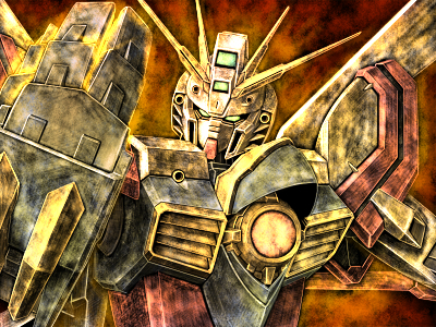 tro (trombe), god gundam, g gundam, gundam, bad id, bad pixiv id, lowres, 1990s (style), glowing, mecha, no humans, retro artstyle, robot, solo