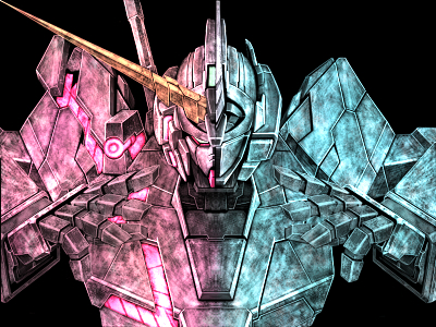 tro (trombe), unicorn gundam, gundam, gundam unicorn, bad id, bad pixiv id, lowres, dual persona, mecha, no humans, nt-d, robot, simple background, solo