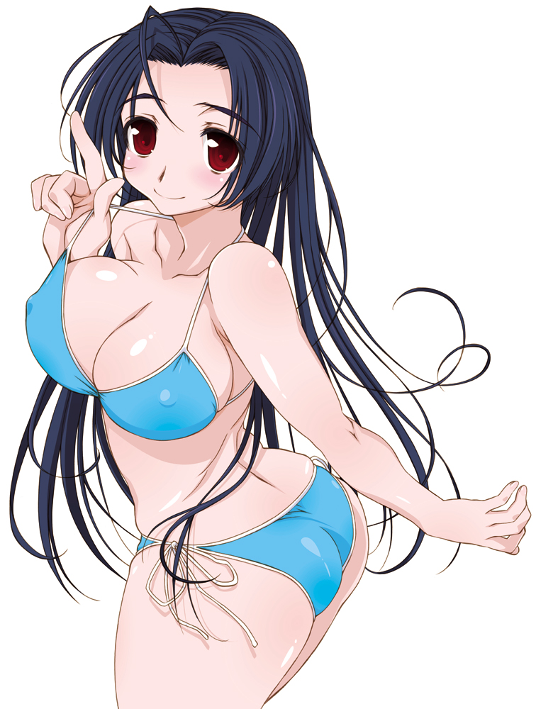yamaguchi homupe, miura azusa, idolmaster, idolmaster (classic), idolmaster 1, 00s, ass, bikini, breasts, large breasts, long hair, nipples, red eyes, side-tie bikini bottom, solo, swimsuit
