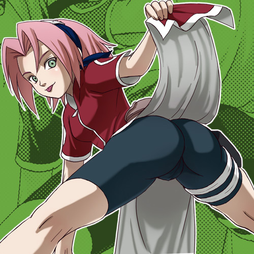 haruyama kazunori, haruno sakura, naruto, lowres, ass, bike shorts, green eyes, pink hair