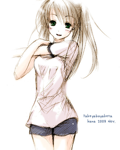 takeyabuyaketa, original, 1girl, female focus, glasses, gym uniform, shorts, sketch, solo