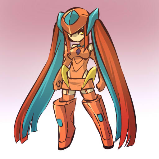 hitec, deoxys, deoxys (defense), moemon, nintendo, pokemon, pokemon rse, 00s, 1girl, alternate form, costume, female focus, gen 3 pokemon, long hair, multicolored hair, mythical pokemon, personification, solo, thighhighs, very long hair, zettai ryouiki