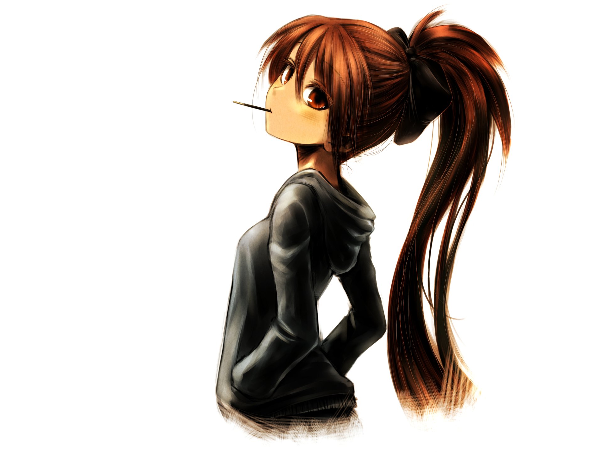 sakura kyoko, sakura kyoko (magical girl), mahou shoujo madoka magica, artist request, source request, tagme, 1girl, expressionless, looking at viewer, looking back, red eyes, red hair