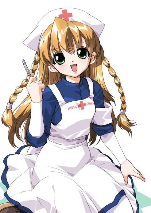 csy, jpeg artifacts, 1girl, braid, female focus, hat, nurse, pantyhose, simple background, solo, twin braids, white background