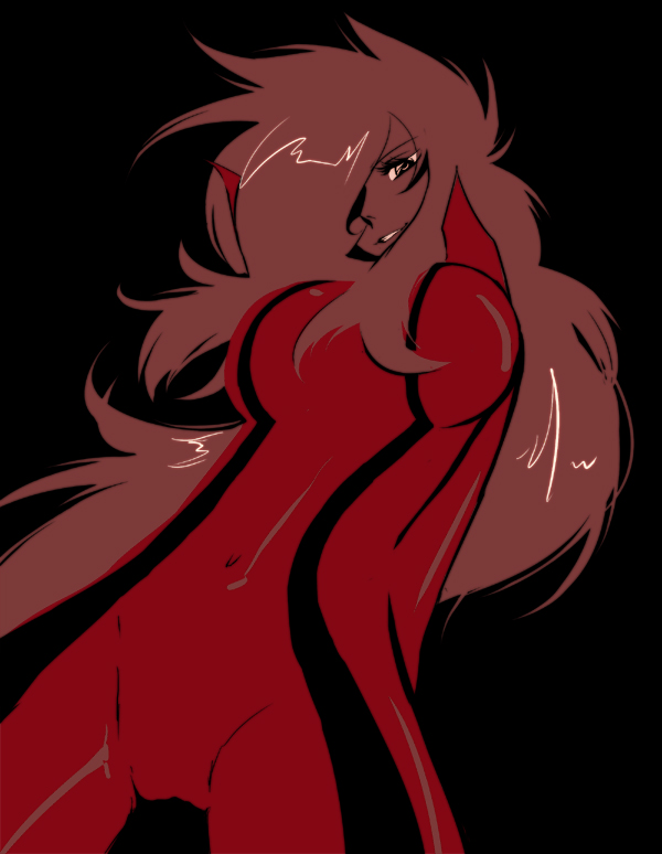 mozuku, leda (casshern sins), casshern (series), casshern sins, bad id, bad pixiv id, 00s, 1girl, bodysuit, breasts, female focus, hair over one eye, large breasts, long hair, skin tight, solo