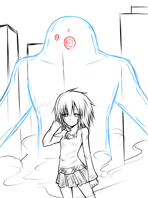 shinjin, celestial (haruhi), celestial (suzumiya haruhi), sasaki, sasaki (suzumiya haruhi), suzumiya haruhi no yuuutsu, non-web source, source request, 00s, 1girl, empty eyes, fog, monochrome, smile