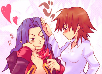tsuyuka (sunny spot), laharl's mother, mid-boss, mid-boss (disgaea), disgaea, nippon ichi, lowres, blush, brown eyes, brown hair, demon boy, flower, midboss, rose