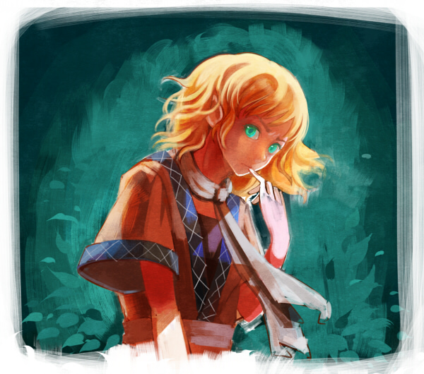 mugishima orie, mizuhashi parsee, touhou, 1girl, blonde hair, expressionless, female focus, green eyes, scarf, solo
