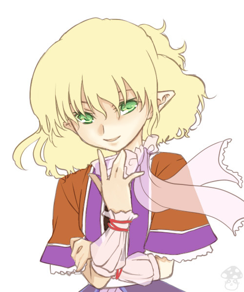buchiko, mizuhashi parsee, touhou, 1girl, blonde hair, blush, capelet, closed mouth, female focus, green eyes, lips, looking at viewer, pointy ears, see-through clothes, smile, solo, upper body, wrist cuffs