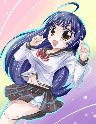 akudama geku, nankyoku sakura, penguin musume, lowres, 00s, 1girl, ahoge, female focus, midriff, navel, plaid clothes, plaid skirt, school uniform, serafuku, skirt, solo