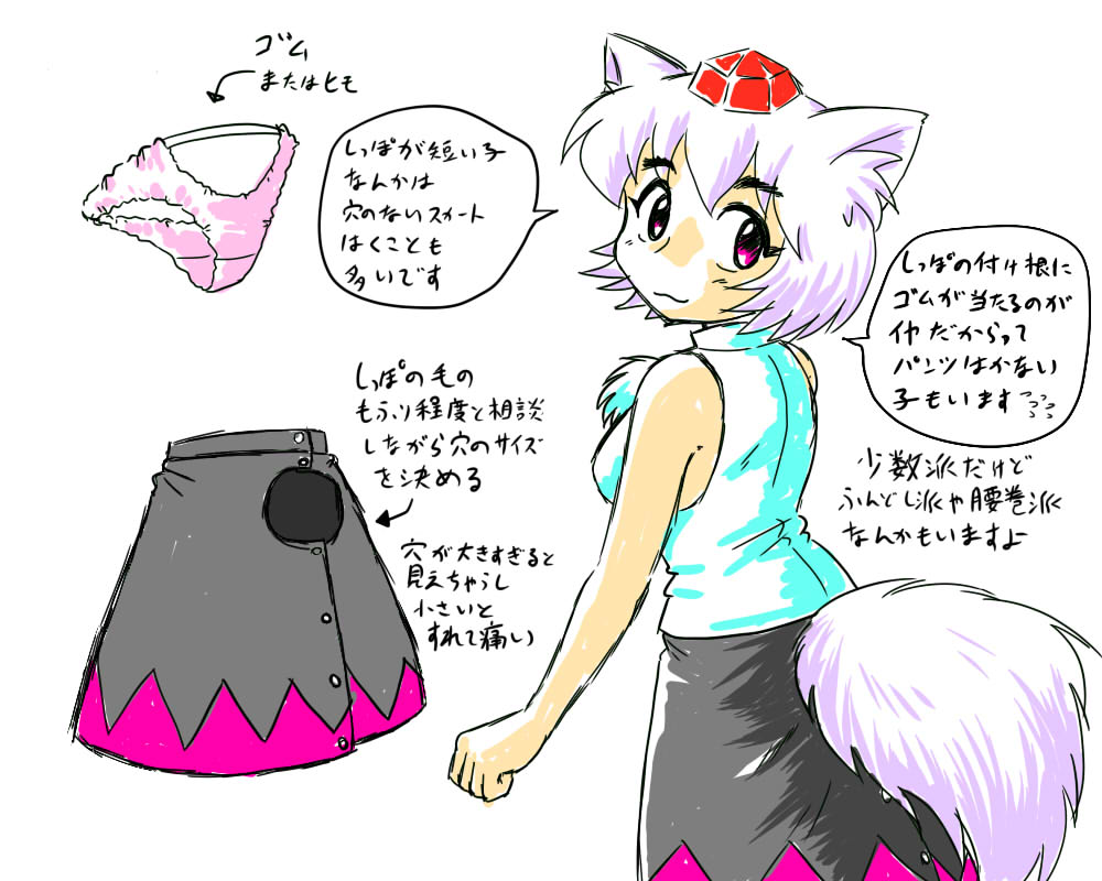 bit (kksbit), inubashiri momiji, touhou, bit, bad id, bad pixiv id, translated, 1girl, animal ears, female focus, looking back, panties, solo, tail, underwear, wolf ears, wolf tail